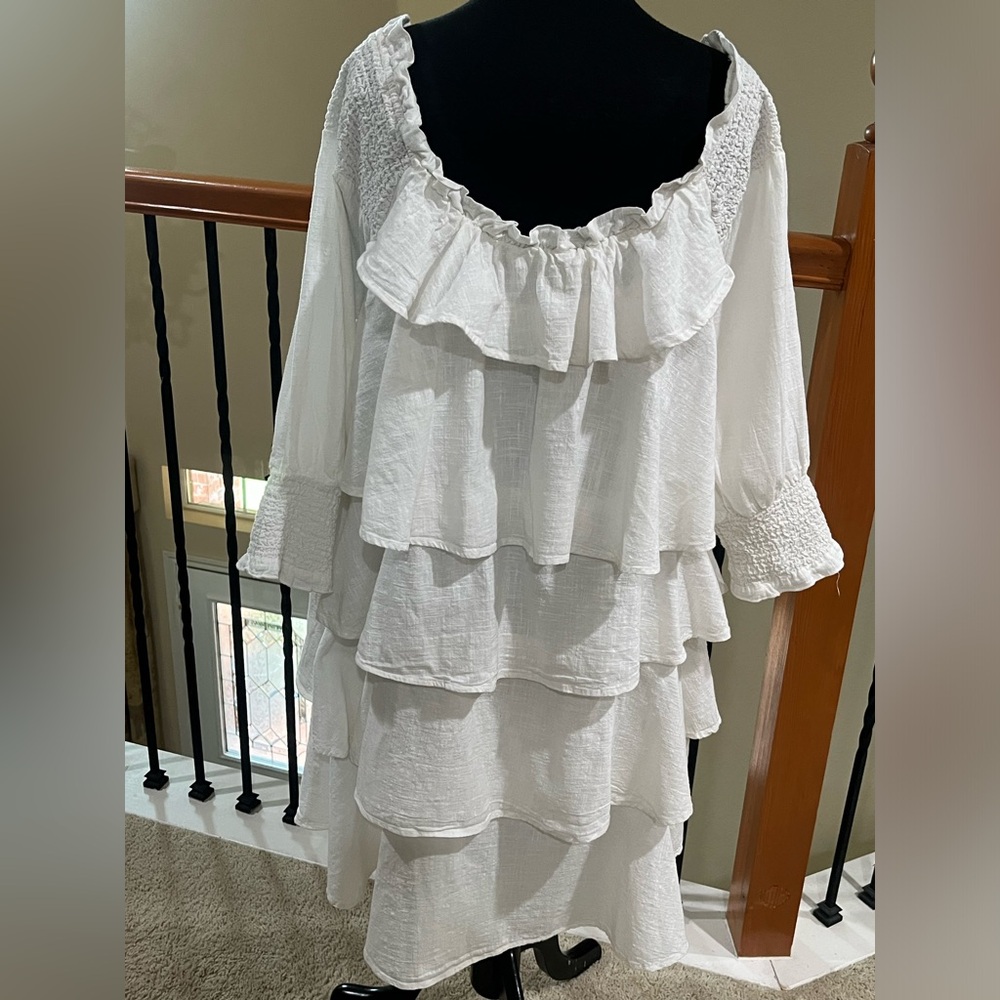 CHELSEA & THEODORE Tiered Ruffle OFF White BOHO, Peasant Dress SIZE XL - Picture 8 of 11
